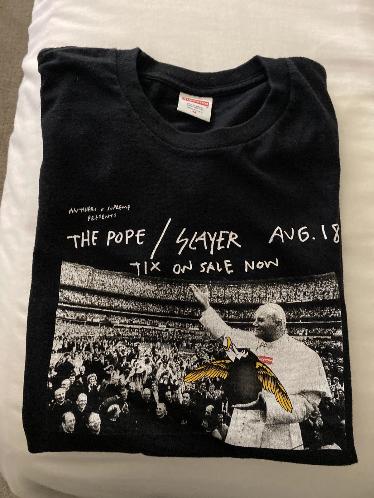 Men's Black SUPREME Slayer Antihero Pope Tee T-Shirt - Depop