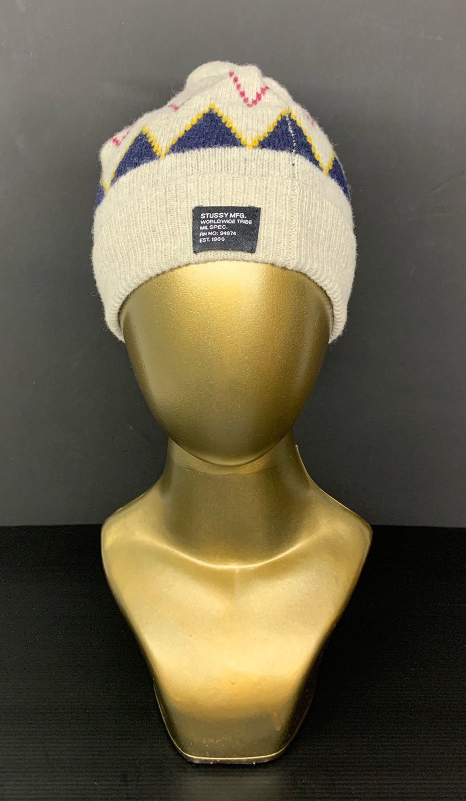 Vintage STUSSY beanie Zig Zag Pom Pom beanie Hat