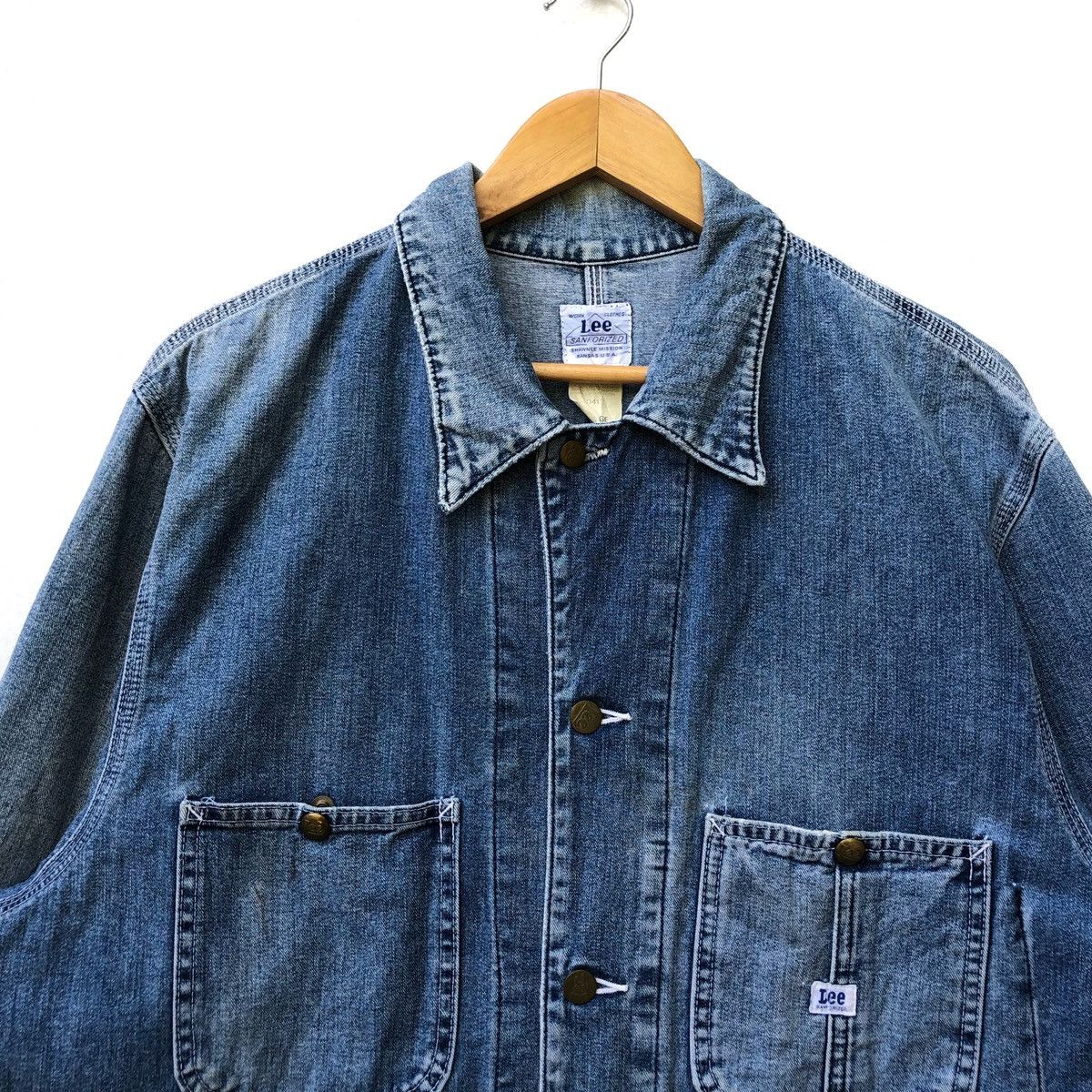 Lee × Vintage Vintage 90s LEE Sanforize Workers Workwear Denim Jacket Size US L / EU 52-54 / 3 - 4 Thumbnail