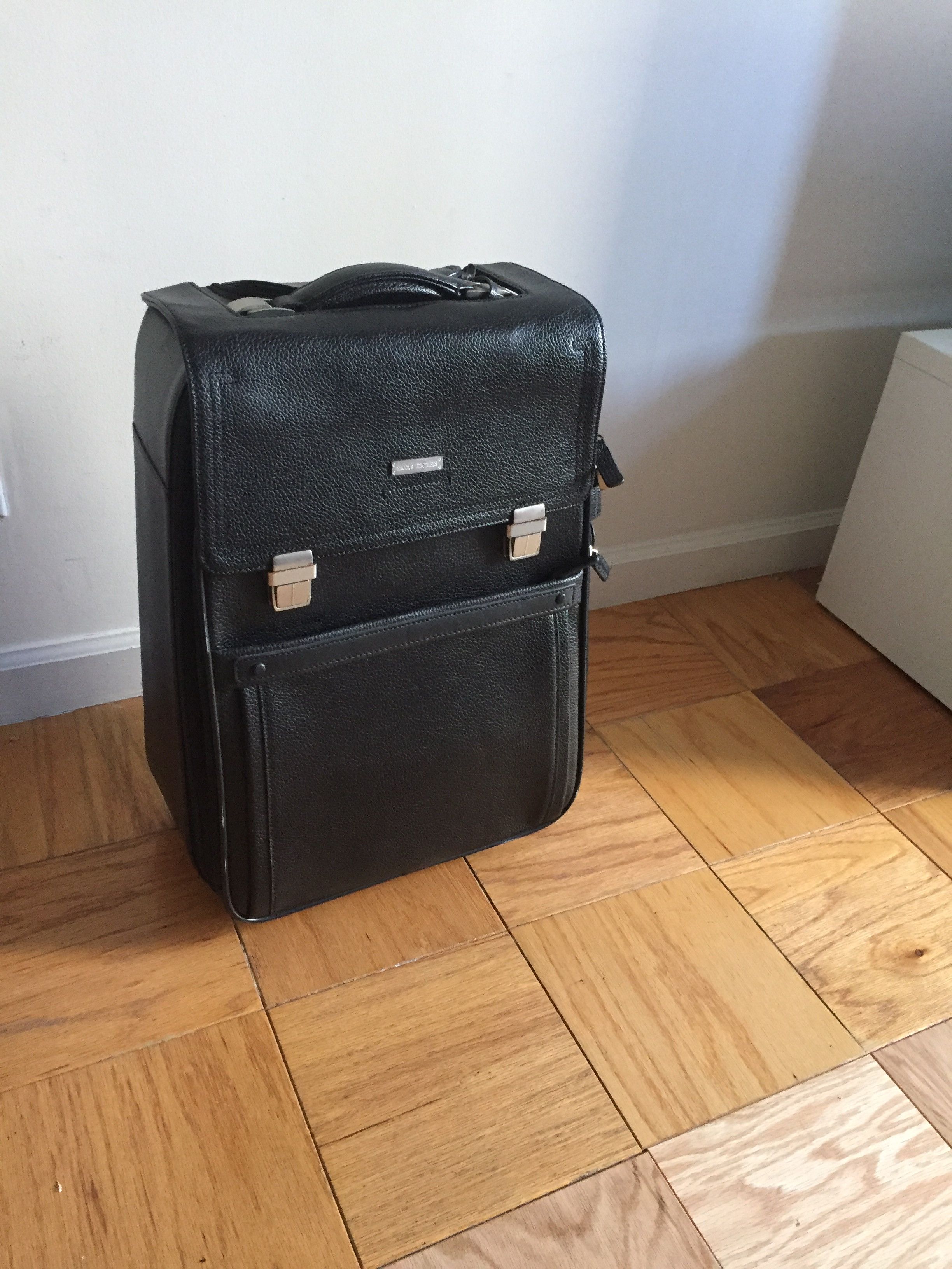 Brooks Brothers BROOKS BROTHERS Black Leather Trolley Case Carry 