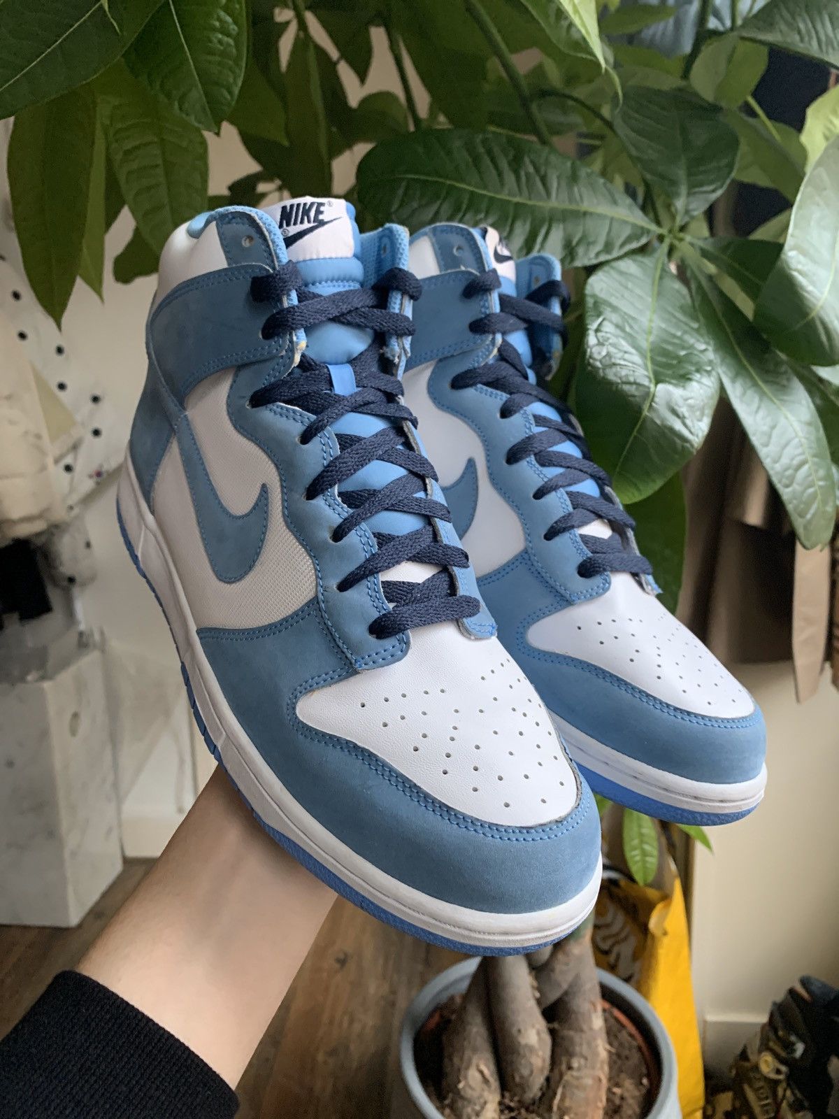 Nike Nike Dunk High UNC University Blue Suede White Leather Grailed