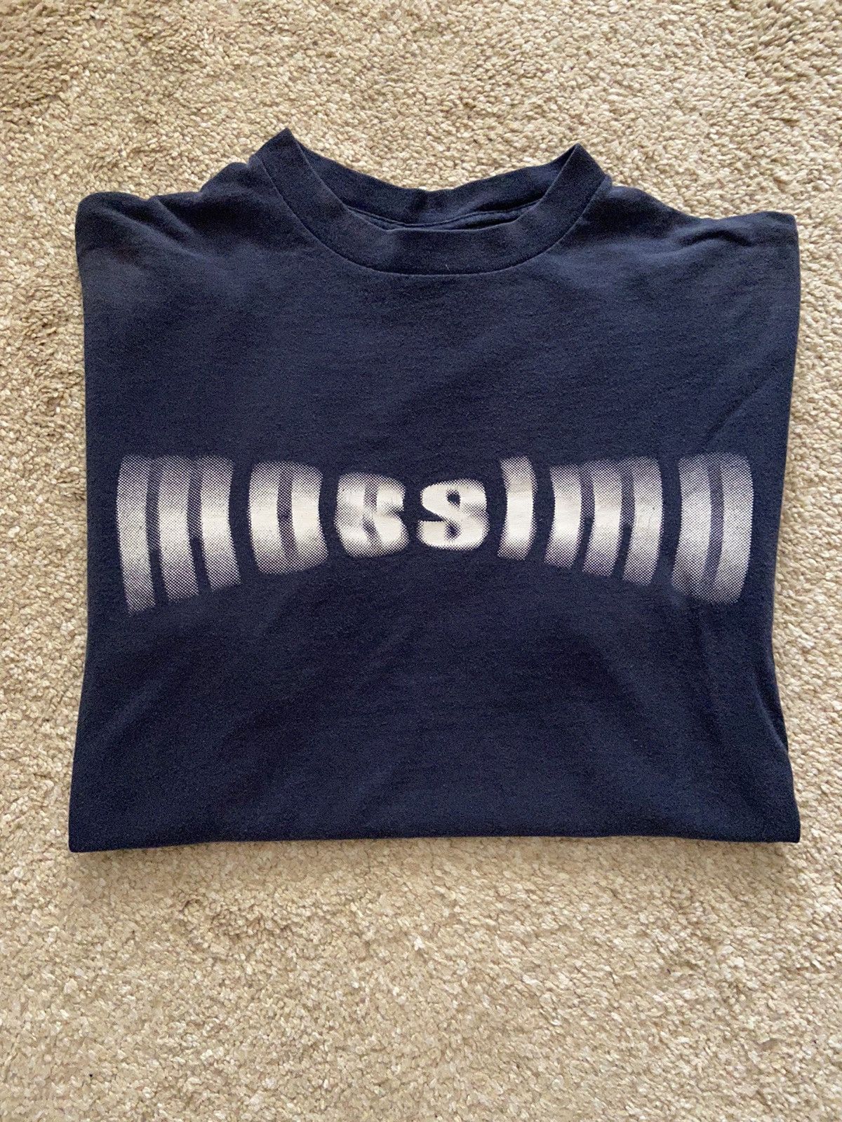 Mossimo Vintage Motion Blur Spell Out T-Shirt Navy | Grailed