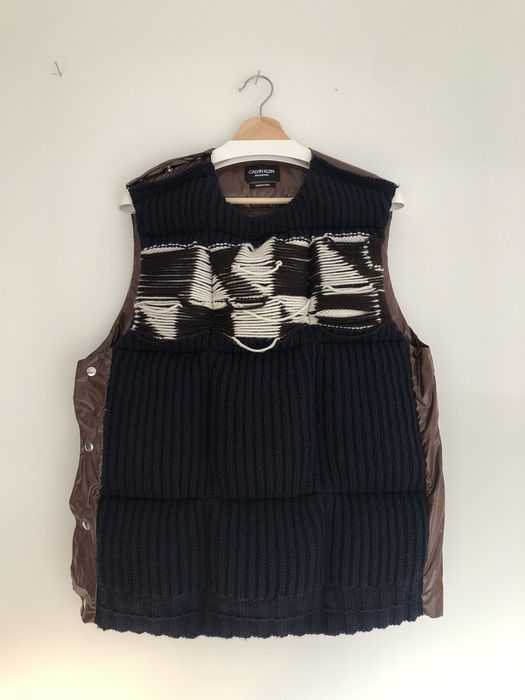 Calvin Klein 205W39NYC Jacquard down vest Brown & Navy RAF Simons