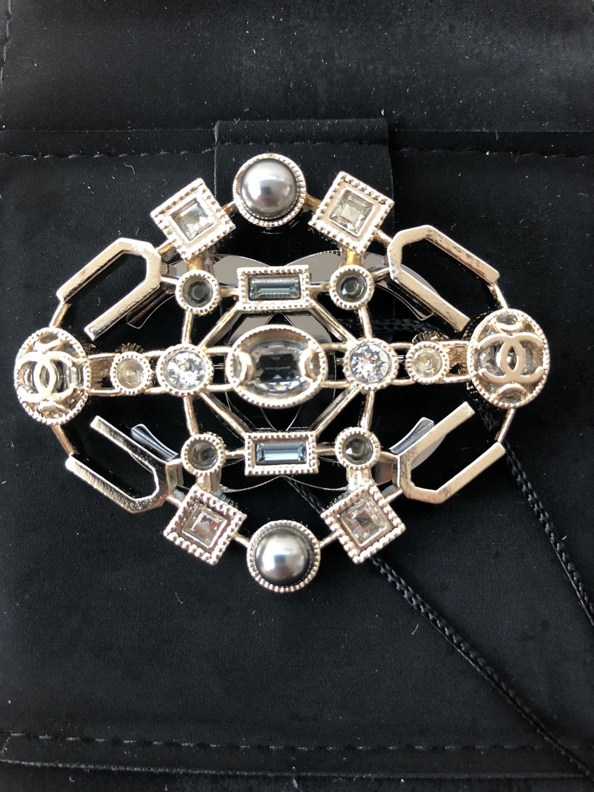 Chanel Chanel Silver Badge Pearls, Rhinestone & Chanel Logo Grailed