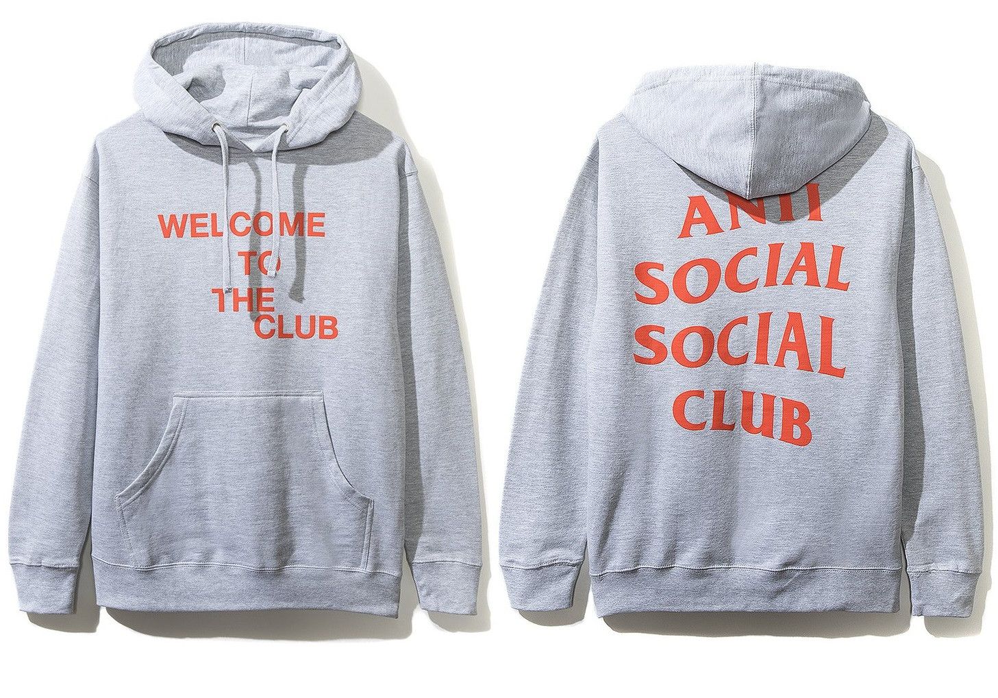 Anti Social Social Club DS Anti social Social Club Hoodie ASSC Orange Logo Welcome to the Club Grey Hoodie Hooded Sweatshirt in hand Bape Supreme kith Grailed