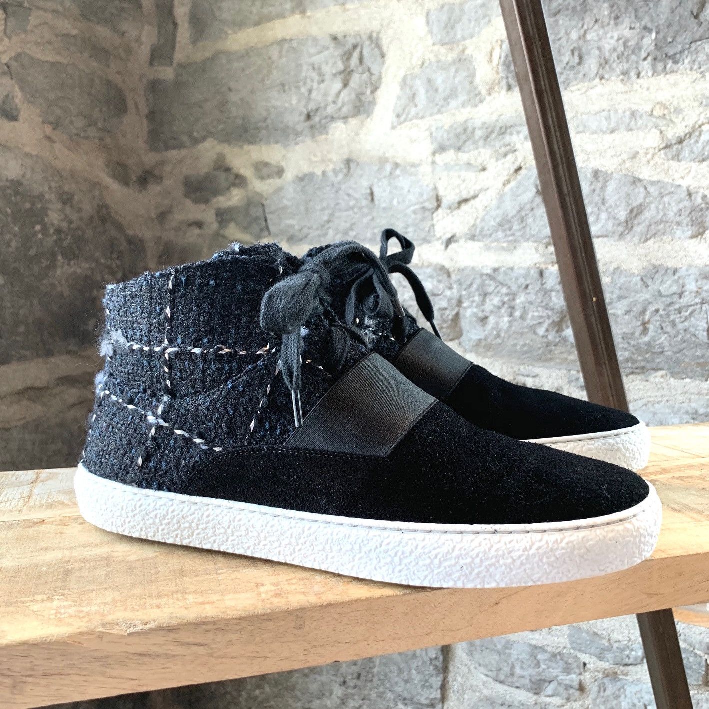 Chanel Black Suede Tweed Desert High-top Sneakers