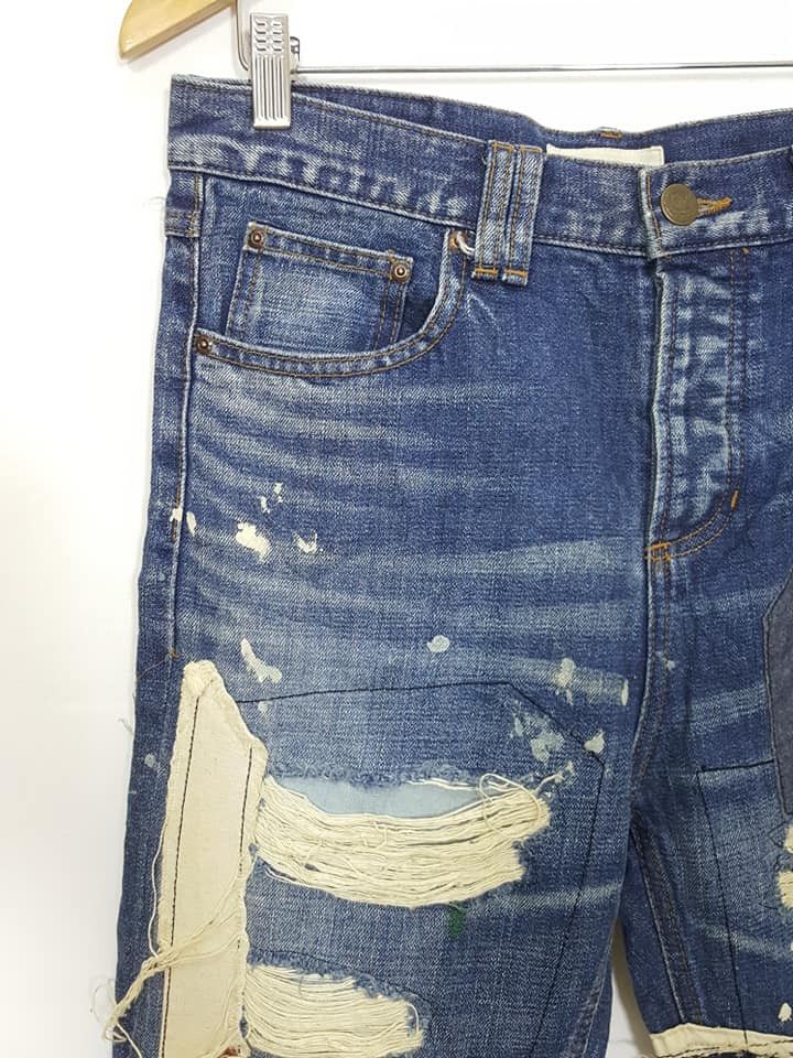 Japanese Brand Japan Sashiko Boro Reconstructed Patchwork Painter Jean Size US 33 - 3 Thumbnail