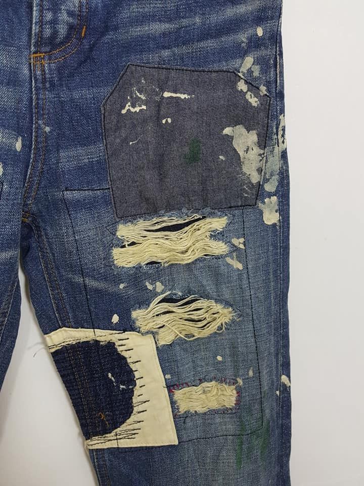 Japanese Brand Japan Sashiko Boro Reconstructed Patchwork Painter Jean Size US 33 - 12 Thumbnail