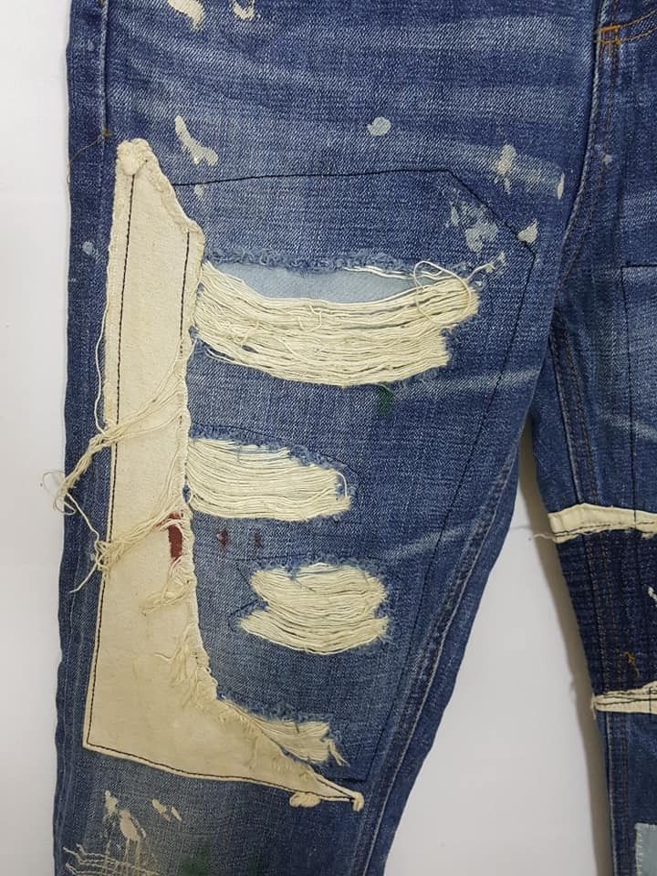 Japanese Brand Japan Sashiko Boro Reconstructed Patchwork Painter Jean Size US 33 - 11 Thumbnail