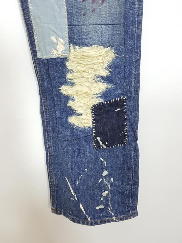 Japanese Brand Japan Sashiko Boro Reconstructed Patchwork Painter Jean Size US 33 - 14 Thumbnail