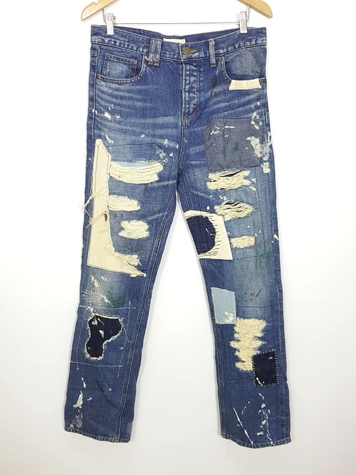 Japanese Brand Japan Sashiko Boro Reconstructed Patchwork Painter Jean Size US 33 - 1 Thumbnail