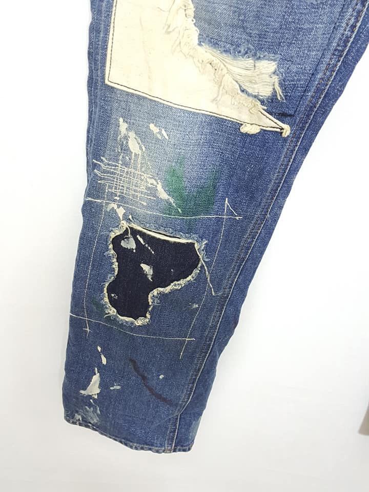 Japanese Brand Japan Sashiko Boro Reconstructed Patchwork Painter Jean Size US 33 - 13 Thumbnail
