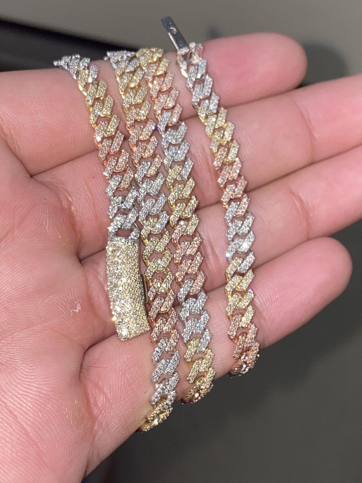 10k Solid Gold Cuban link chain solid gold and diamonds Size ONE SIZE - 2 Preview
