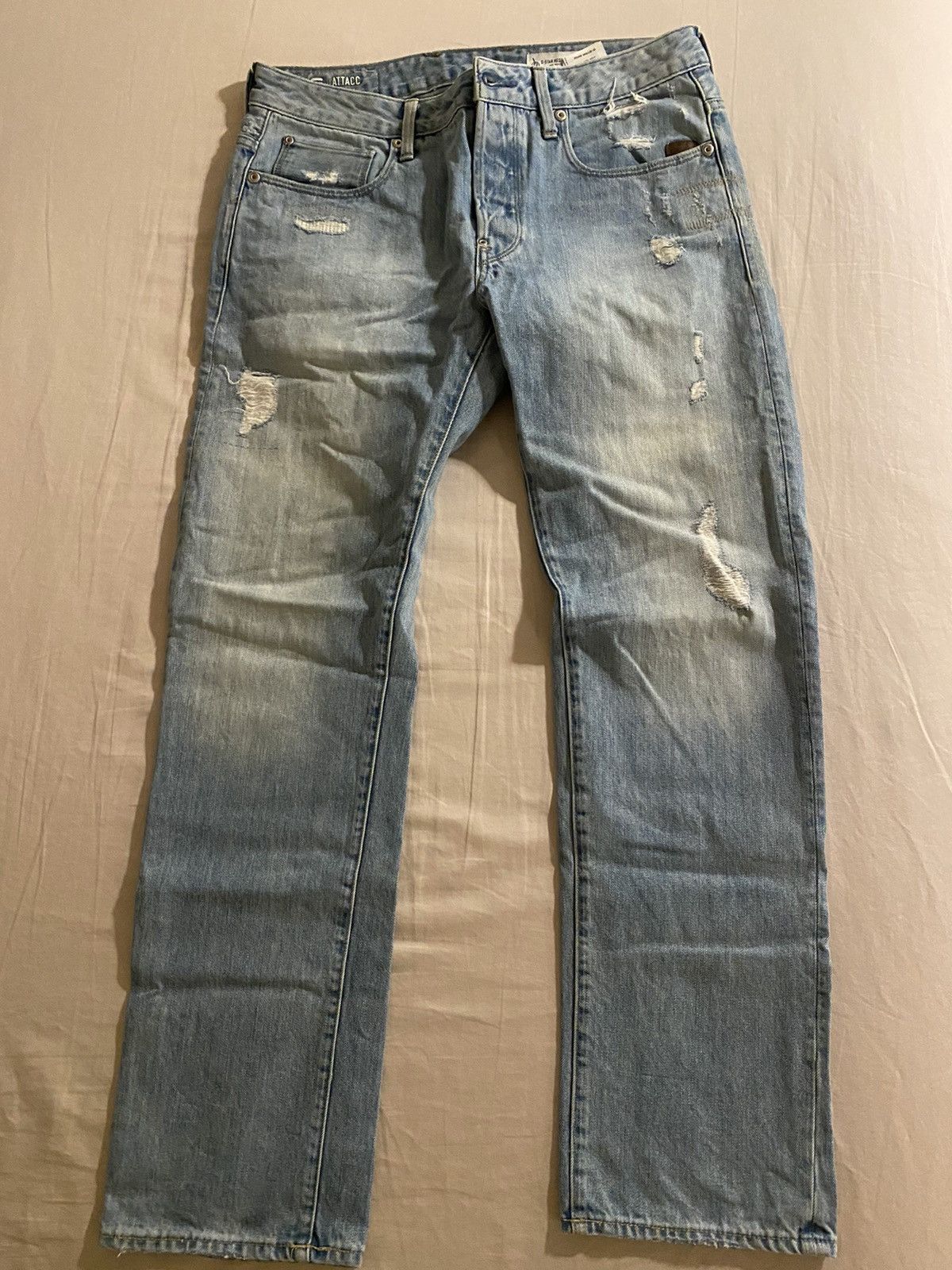 Gstar Back Zip Distressed Washed Jeans | Grailed
