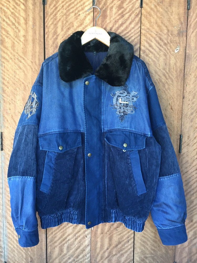 Lancel Lancel cudroy and denim bomber fur neck jacket Size US L / EU 52-54 / 3 - 3 Thumbnail