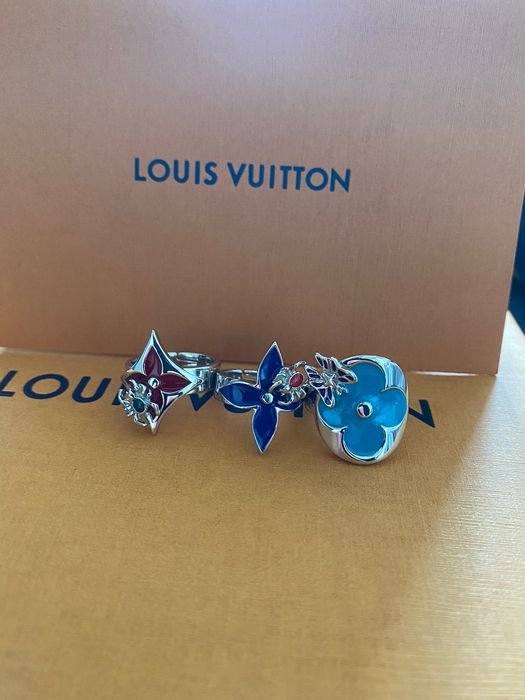 Auth Louis Vuitton Ring LV Fairytale Set MP2452 M Engraved US8/8.5-8.75  Enamel