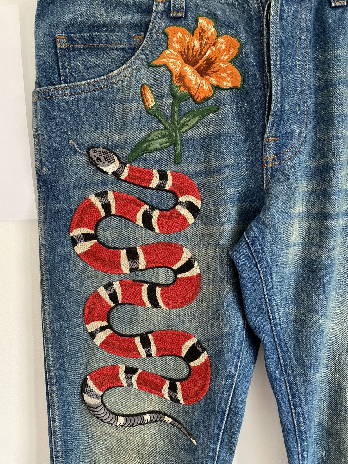 Gucci Snake Embroidered Jeans Size US 31 - 3 Thumbnail