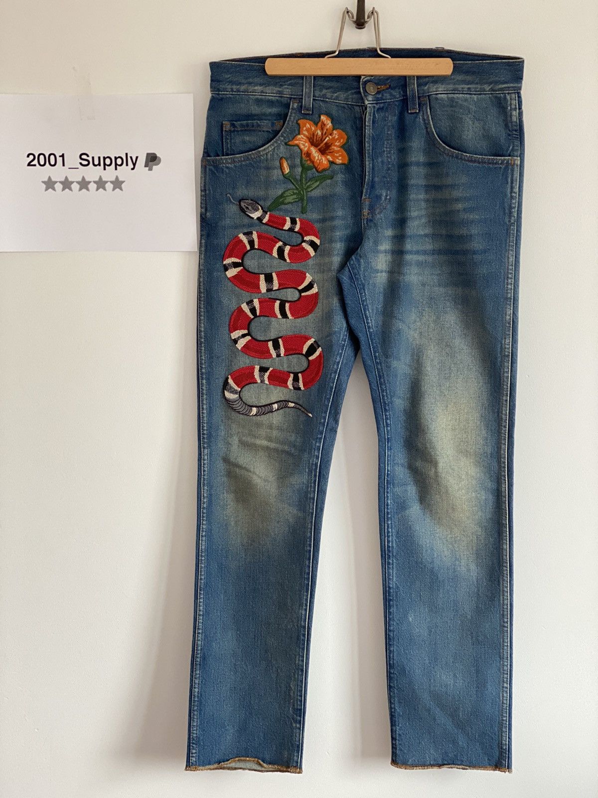 Gucci Snake Embroidered Jeans Size US 31 - 1 Thumbnail