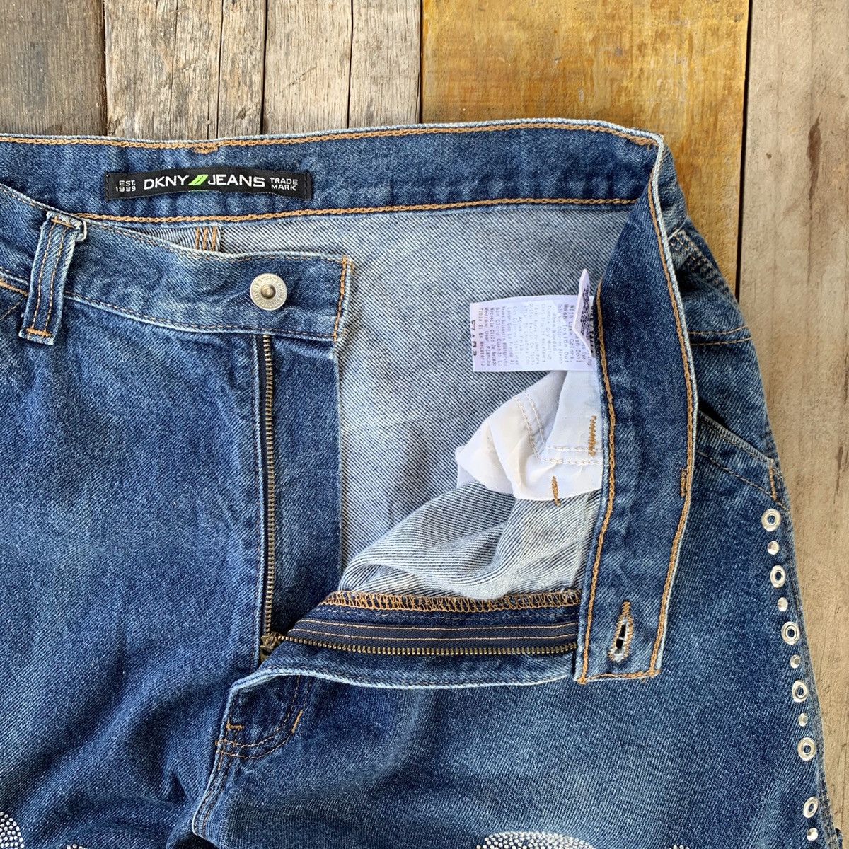 Dkny denim jeans with skull bead
