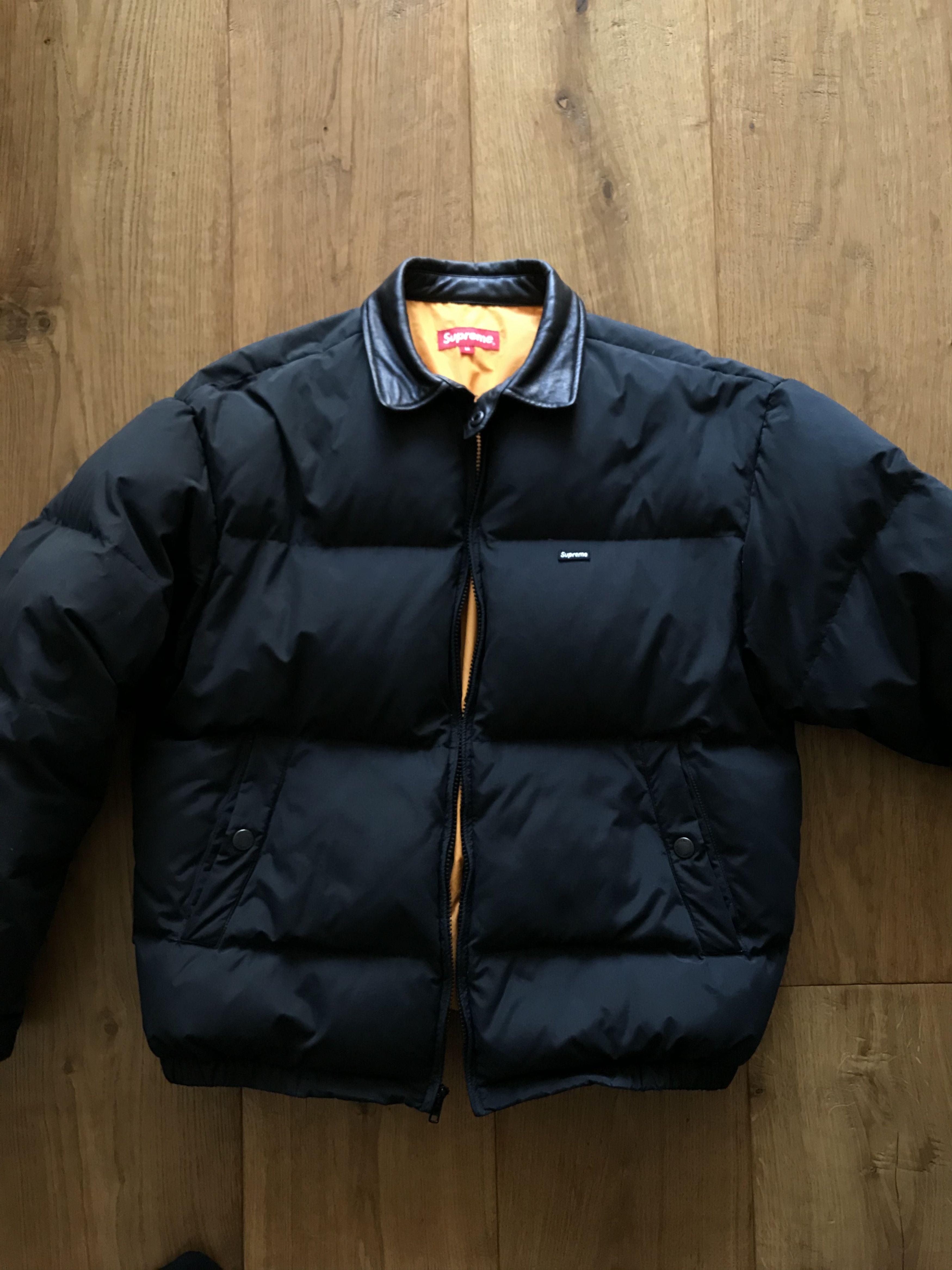 Supreme Leather Collar Puffy Jacket | Grailed