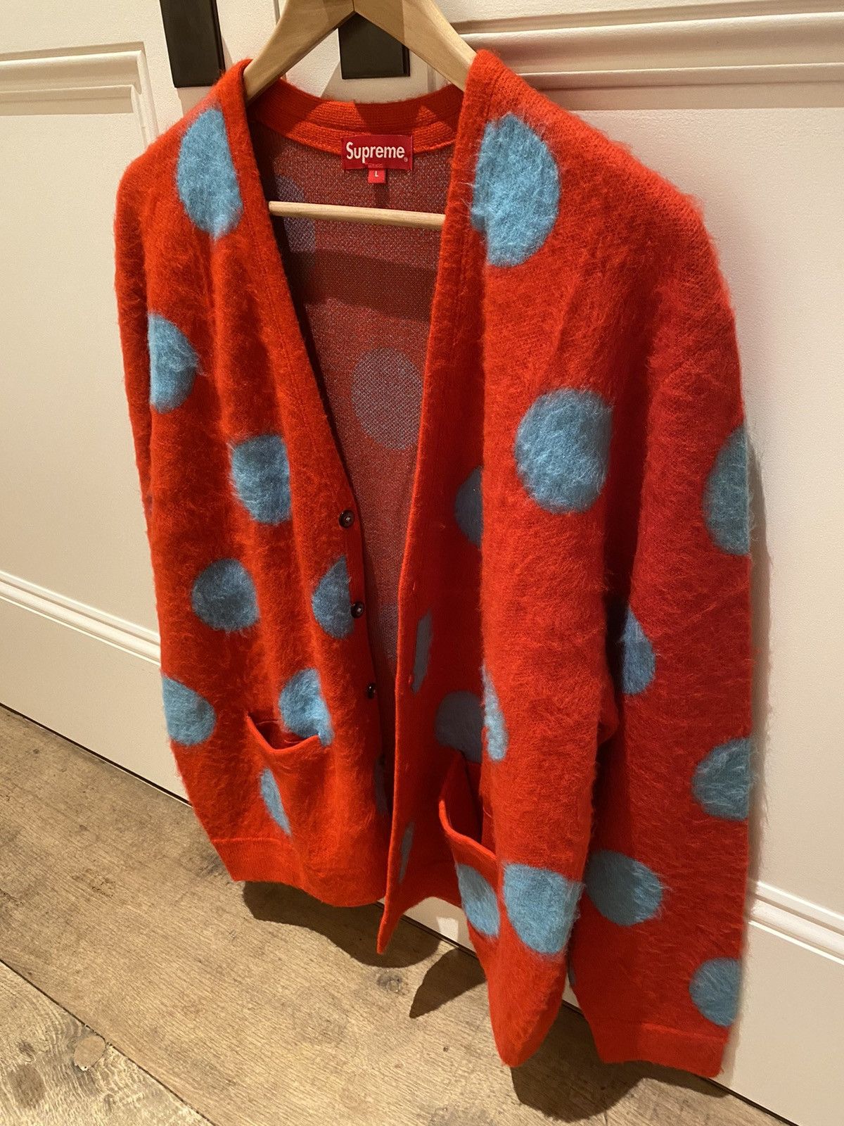 Supreme Supreme Red Brushed Polka Dot Cardigan L | Grailed