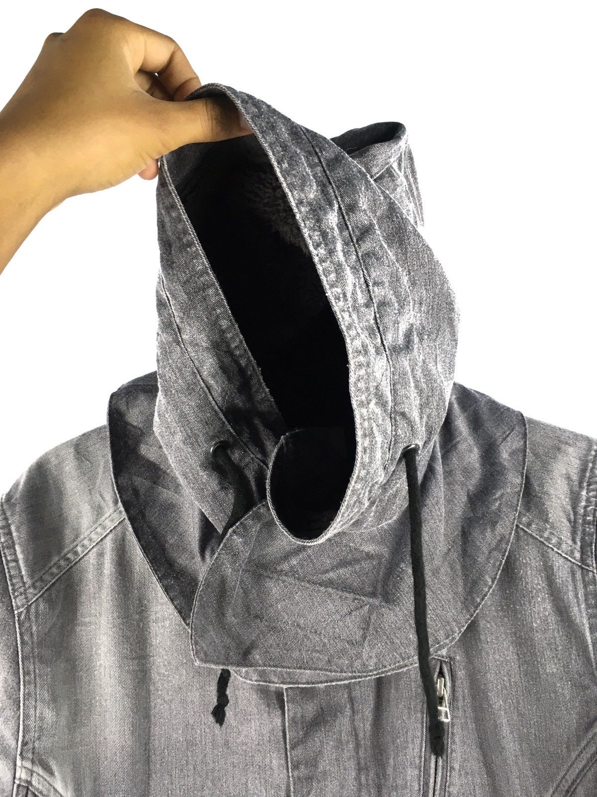 HARE HARE DISTRESSED DESIGN HOODIE DENIM JACKET Size US M / EU 48-50 / 2 - 5 Thumbnail