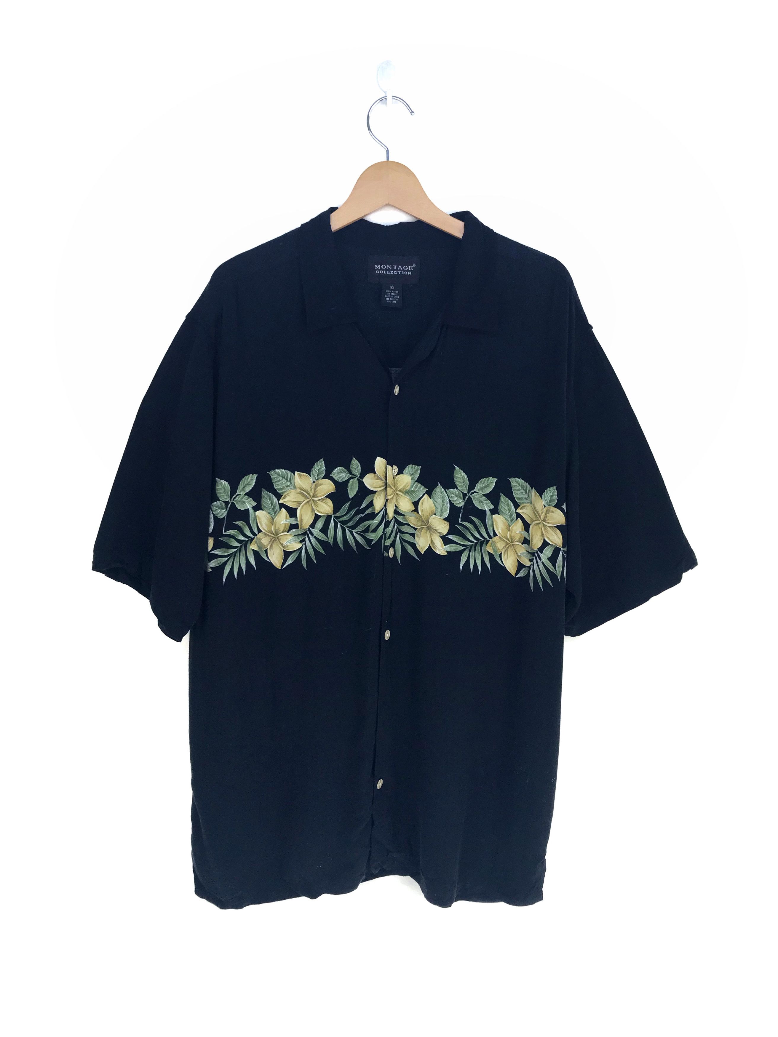 Montage Vintage Hawaiian MONTAGE Perpendicular Flowers Black Shirt Size US L / EU 52-54 / 3 - 1 Thumbnail
