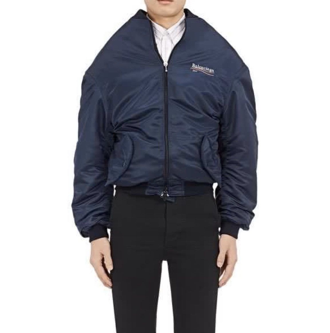 BALENCIAGA OVERSIZED A-LINED SHOULDER SATIN BOMBER JACKET