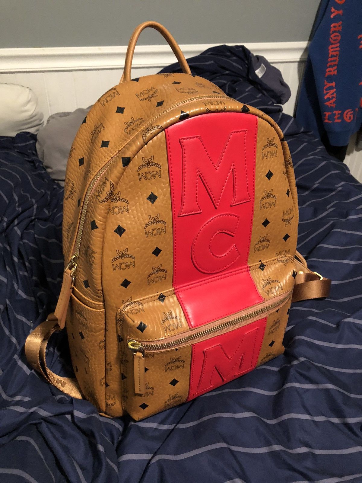 MCM MCM Stark Backpack Red Stripe logo | Grailed