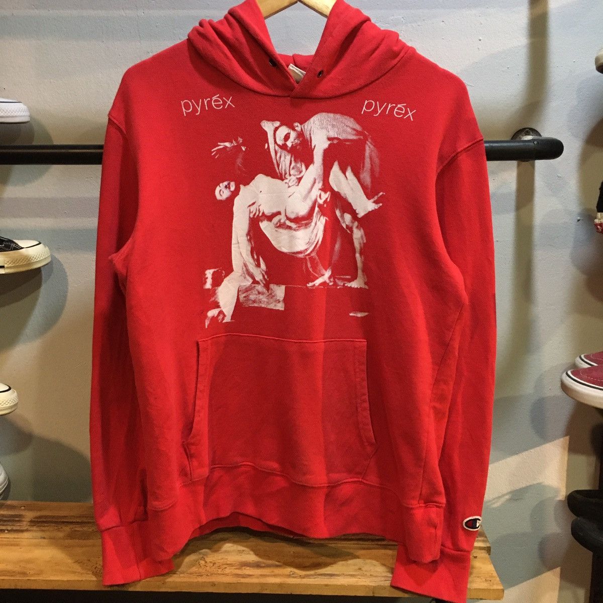 Champion × Pyrex Vision Champion X Pyrex Vision Red Hoodie | Grailed