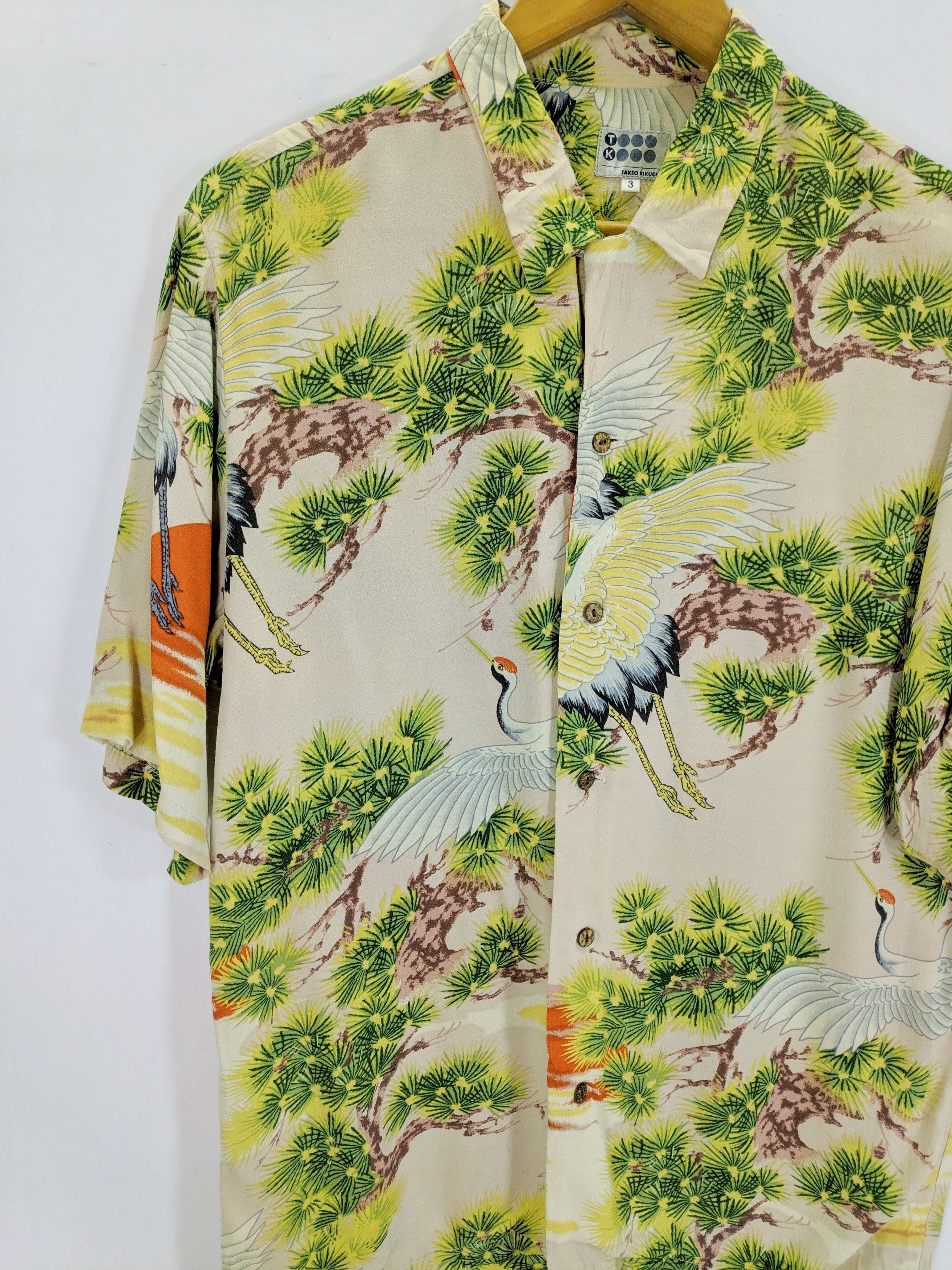 Japanese Brand × Takeo Kikuchi Rayon hawaiian crane bird Paradise Kimono Crane Bird Aloha Size US M / EU 48-50 / 2 - 4 Thumbnail