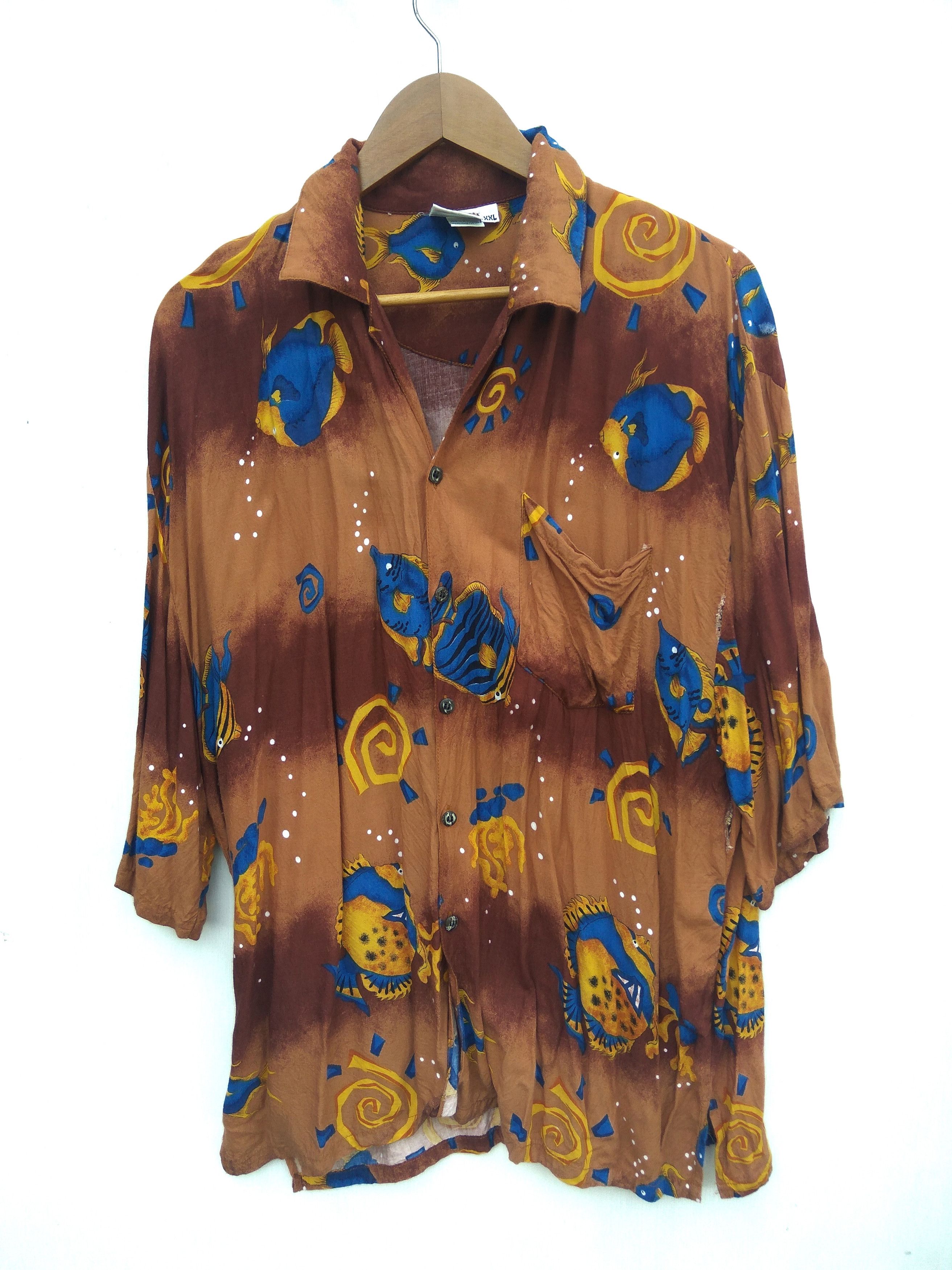 Vintage Hawaiian shirt button Up 100% rayon surf fish koi motive Size US XL / EU 56 / 4 - 2 Thumbnail