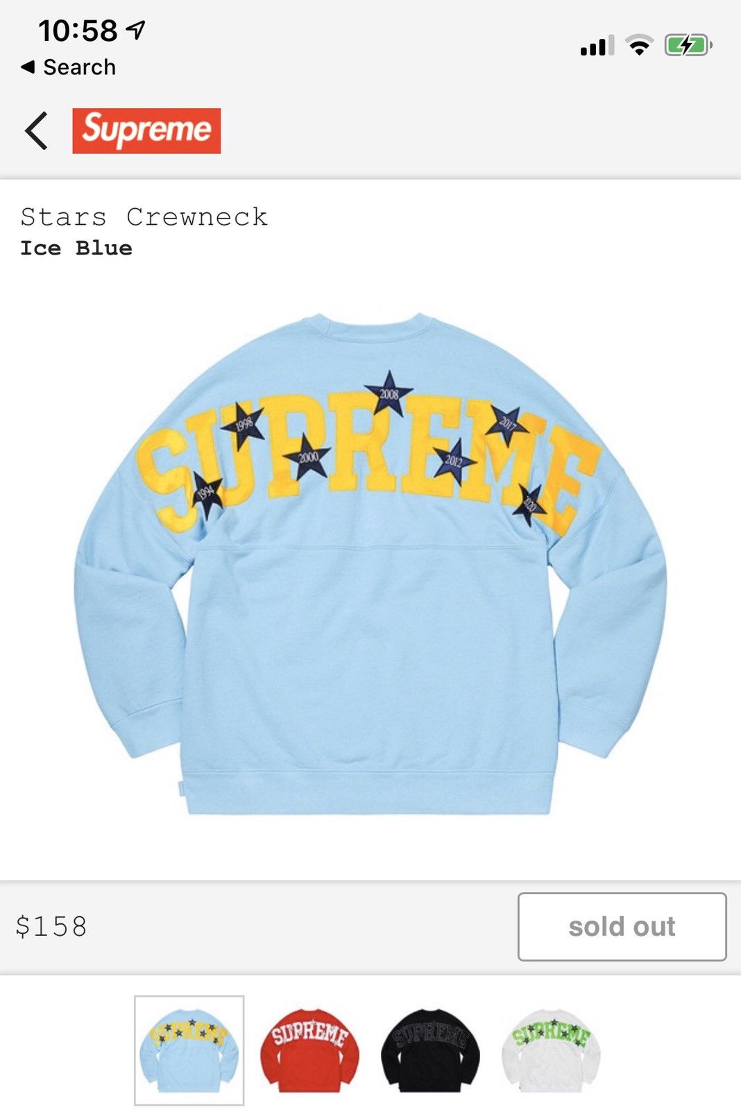 Supreme Supreme Stars Crewneck Ice Blue Size XL | Grailed