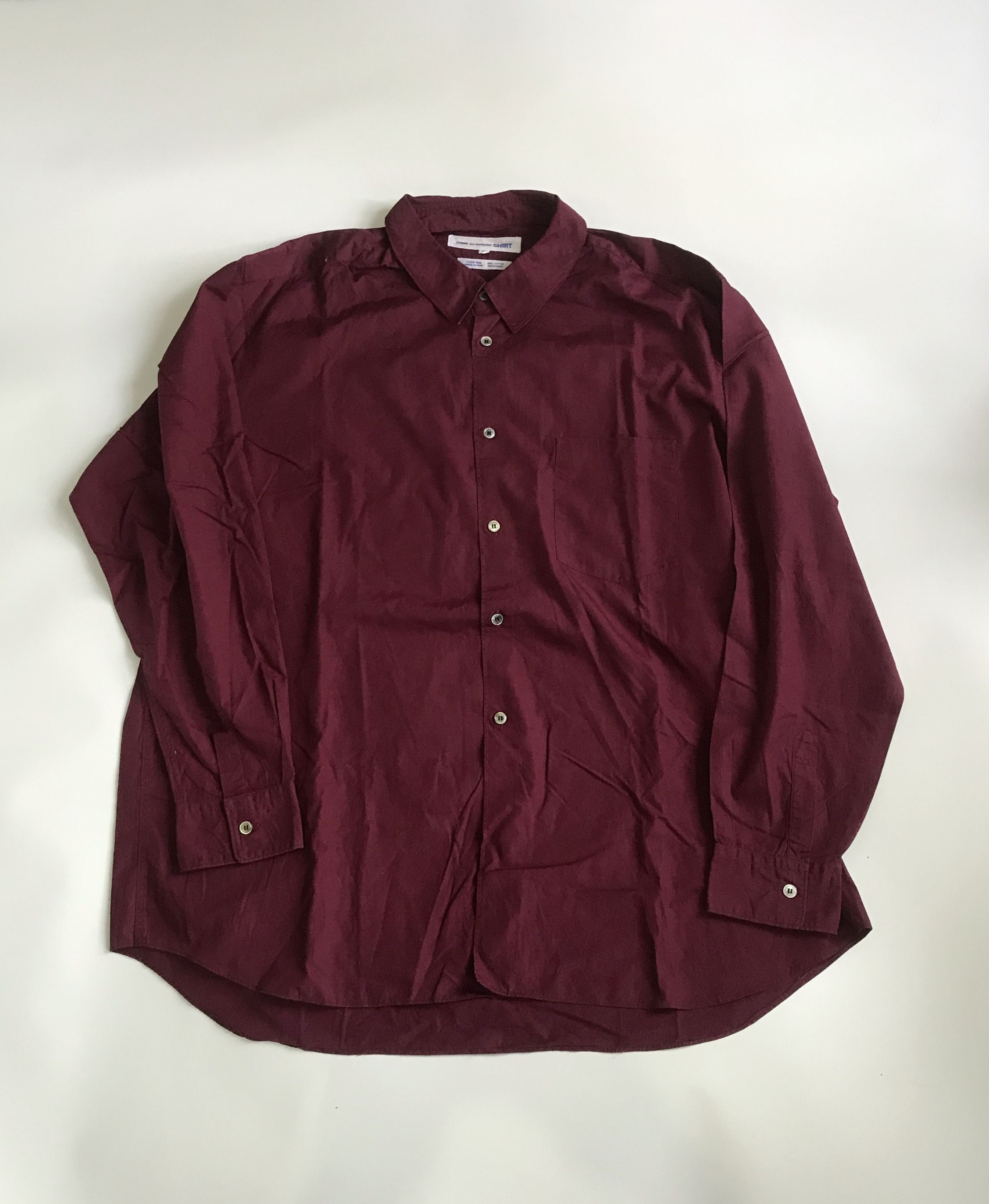 Comme des Garcons Vintage CDG SHIRT oversized maroon button up | Grailed