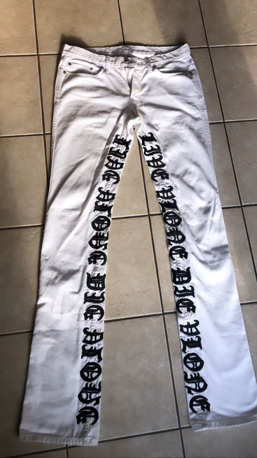 Vlone *RARE* Vlone Stacked White Denim Jeans | Grailed