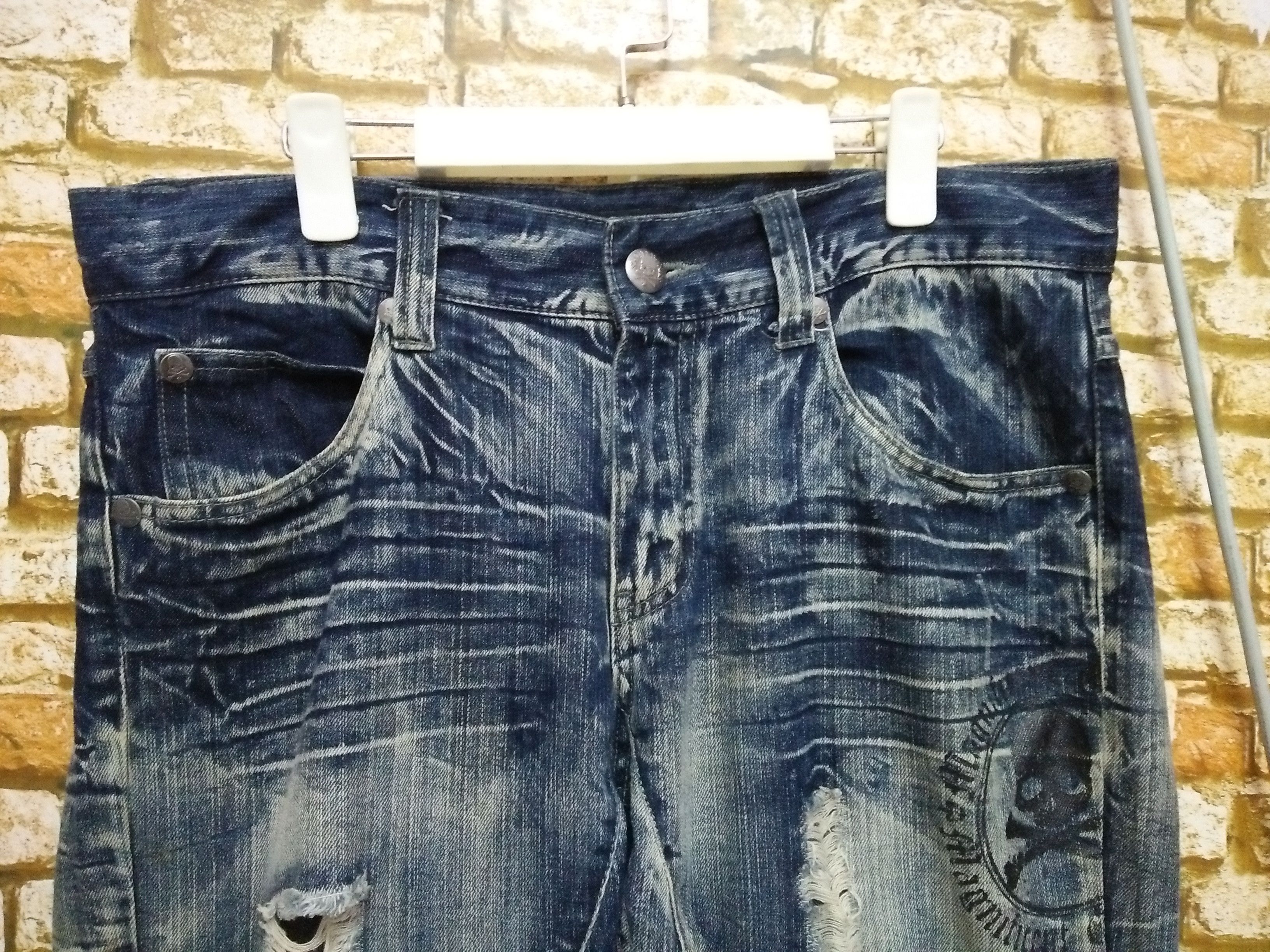 Japanese Brand MILD LIFE JAPAN SKULL DISTRESSED Flare DENIM (B174) Size US 37 - 5 Thumbnail