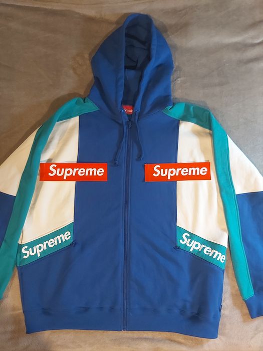 Supreme supreme color blocked zip up hooded sweatshirt blue | Grailed