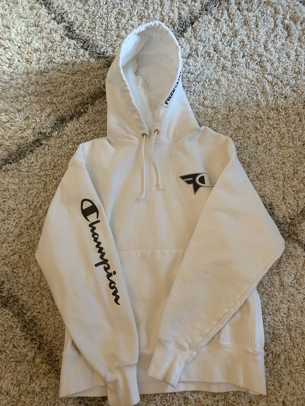 Champion FaZe x Champion “Ghost” White Hoodie Mens Large USED | Grailed