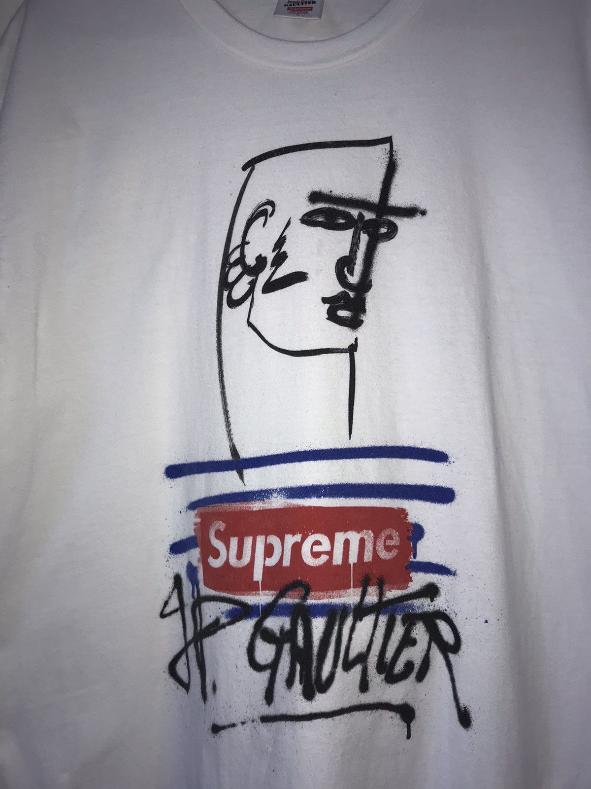 Jean Paul Gaultier × Supreme Red 🍓Box Logo Jean Paul Gaultier Supreme Spray Paint White Size US L / EU 52-54 / 3 - 3 Thumbnail