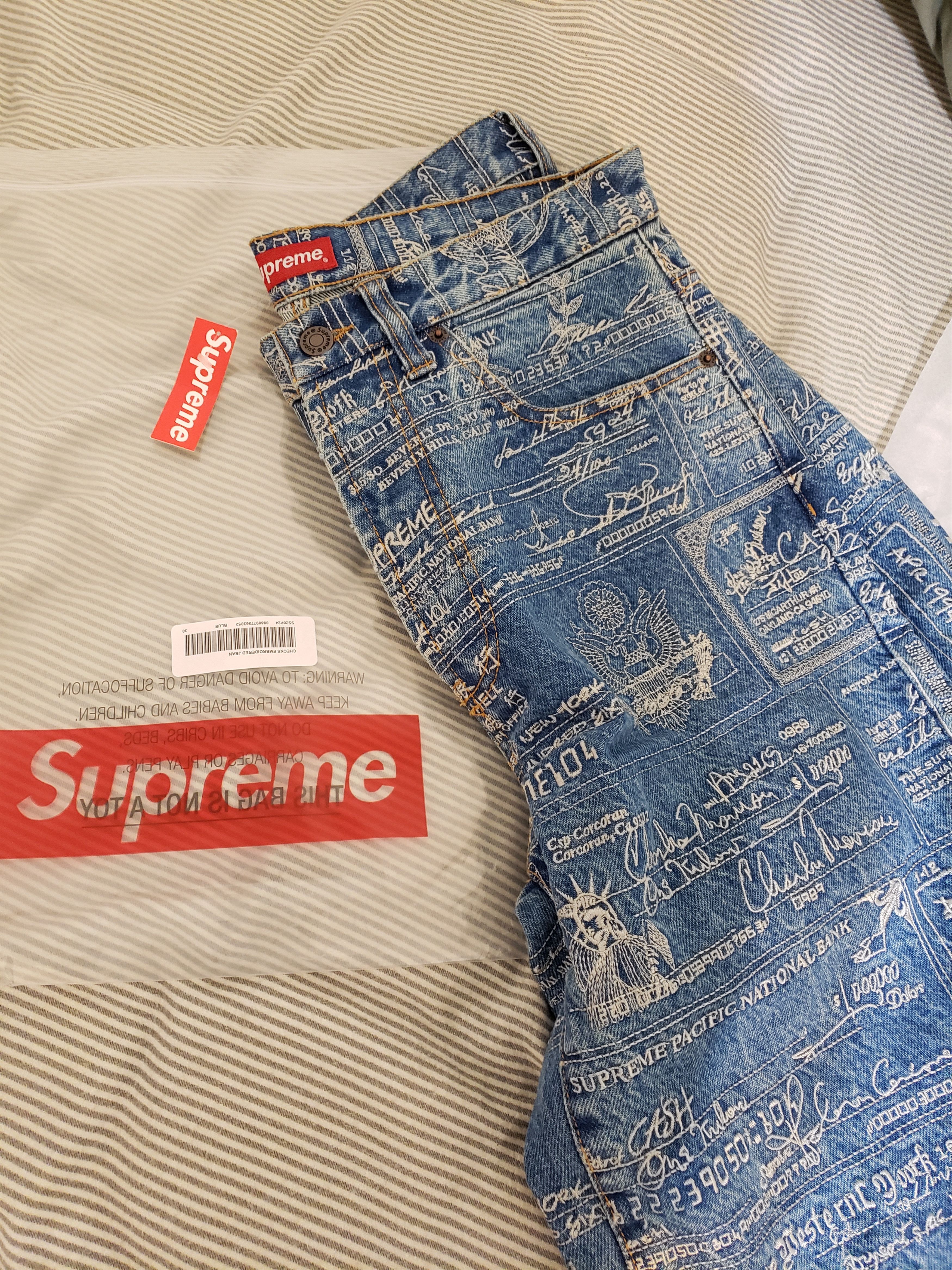 Supreme Supreme Checks Embroidered Denim Jeans Blue Size 30 | Grailed