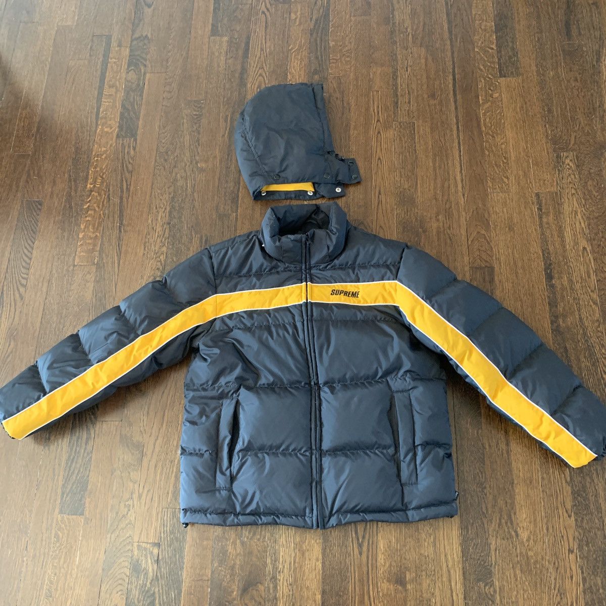 Supreme stripe panel clearance down jacket black