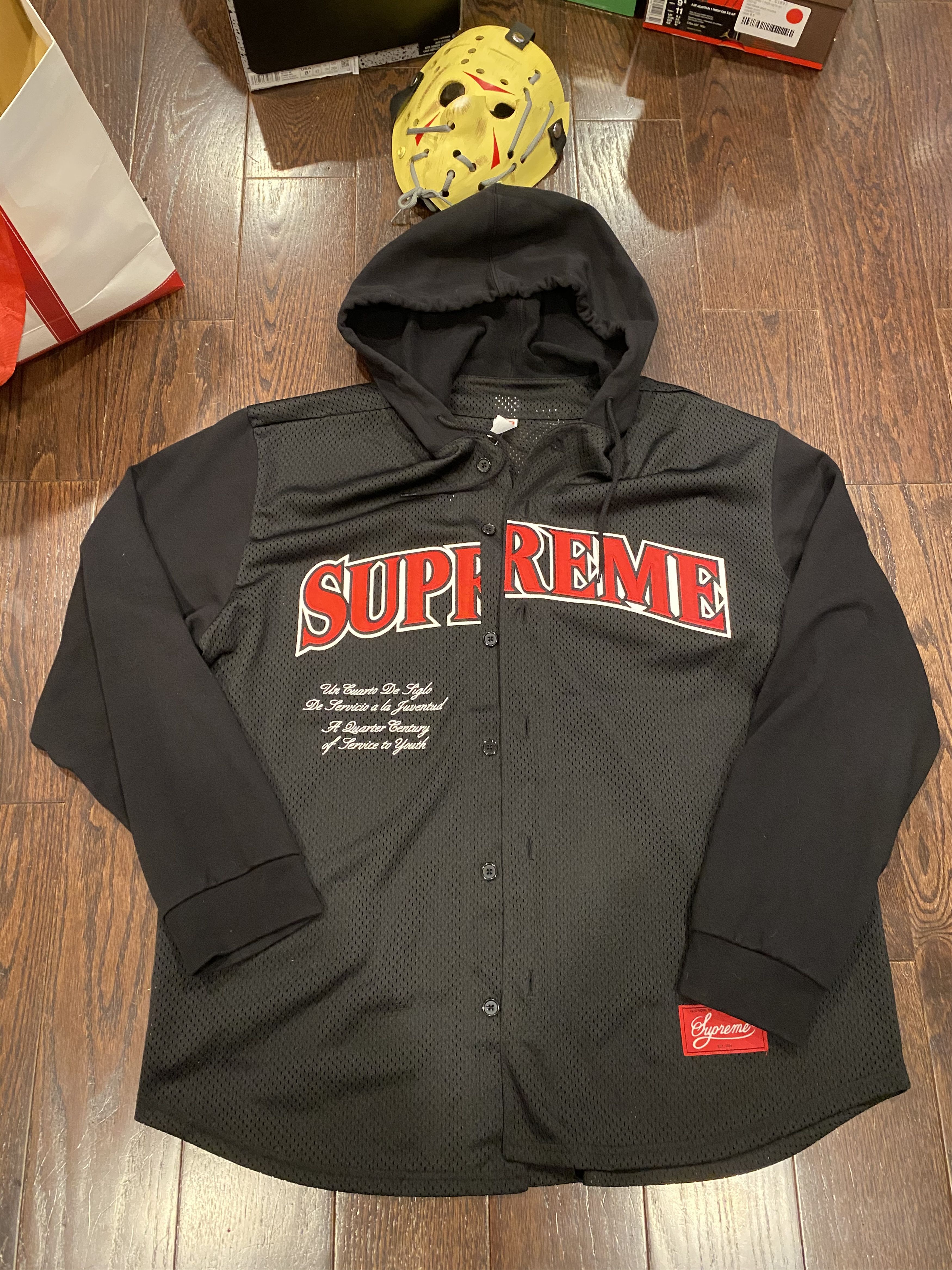 Supreme Supreme Mesh Hooded L/S Baseball Jersey Black | Grailed