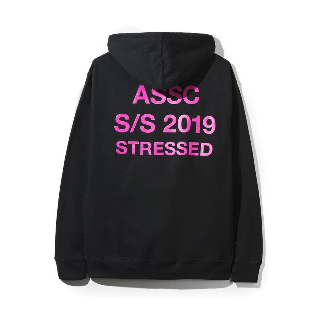 DS ASSC Pink Logo Stressed Black Hoodie in Hand Supreme