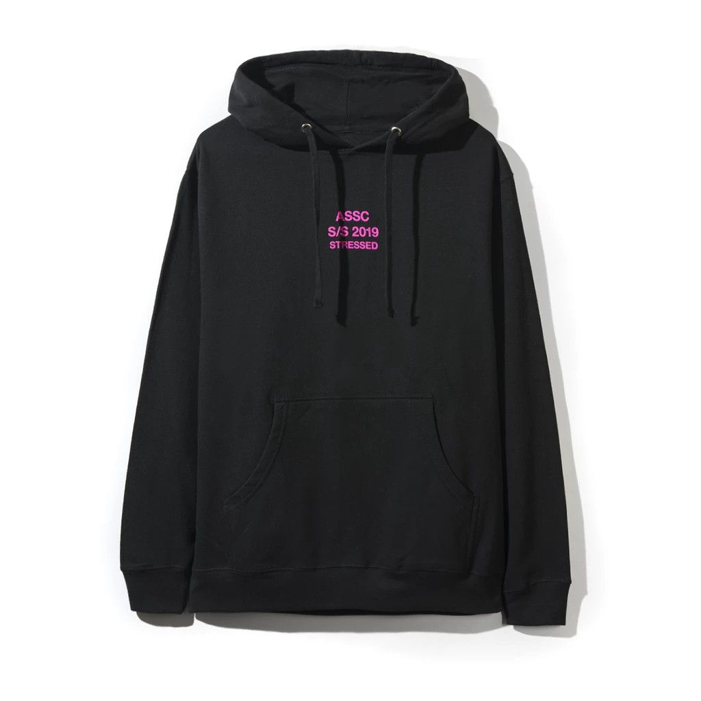 DS ASSC Pink Logo Stressed Black Hoodie in Hand Supreme