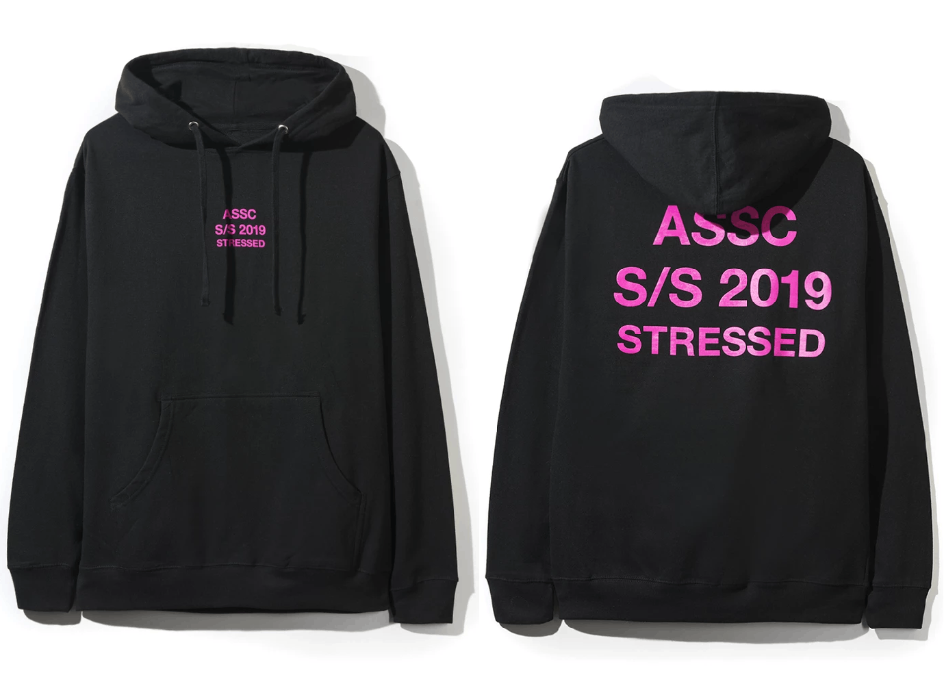 DS ASSC Pink Logo Stressed Black Hoodie in Hand Supreme