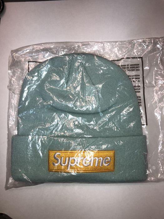 Supreme Supreme Box Logo Beanie Ice Blue Yellow FW17 Brand New DS