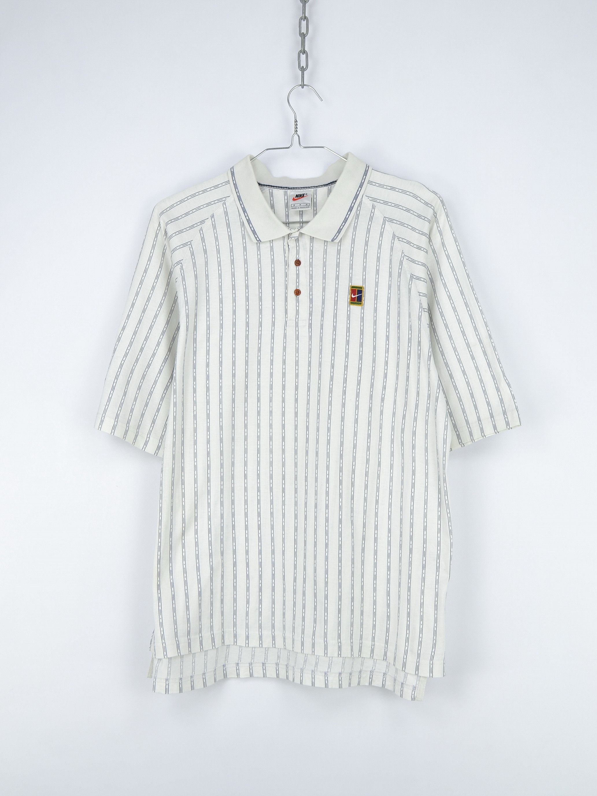 Nike × Vintage 90s Vintage Nike Court White Stripped Polo Size US M / EU 48-50 / 2 - 1 Thumbnail