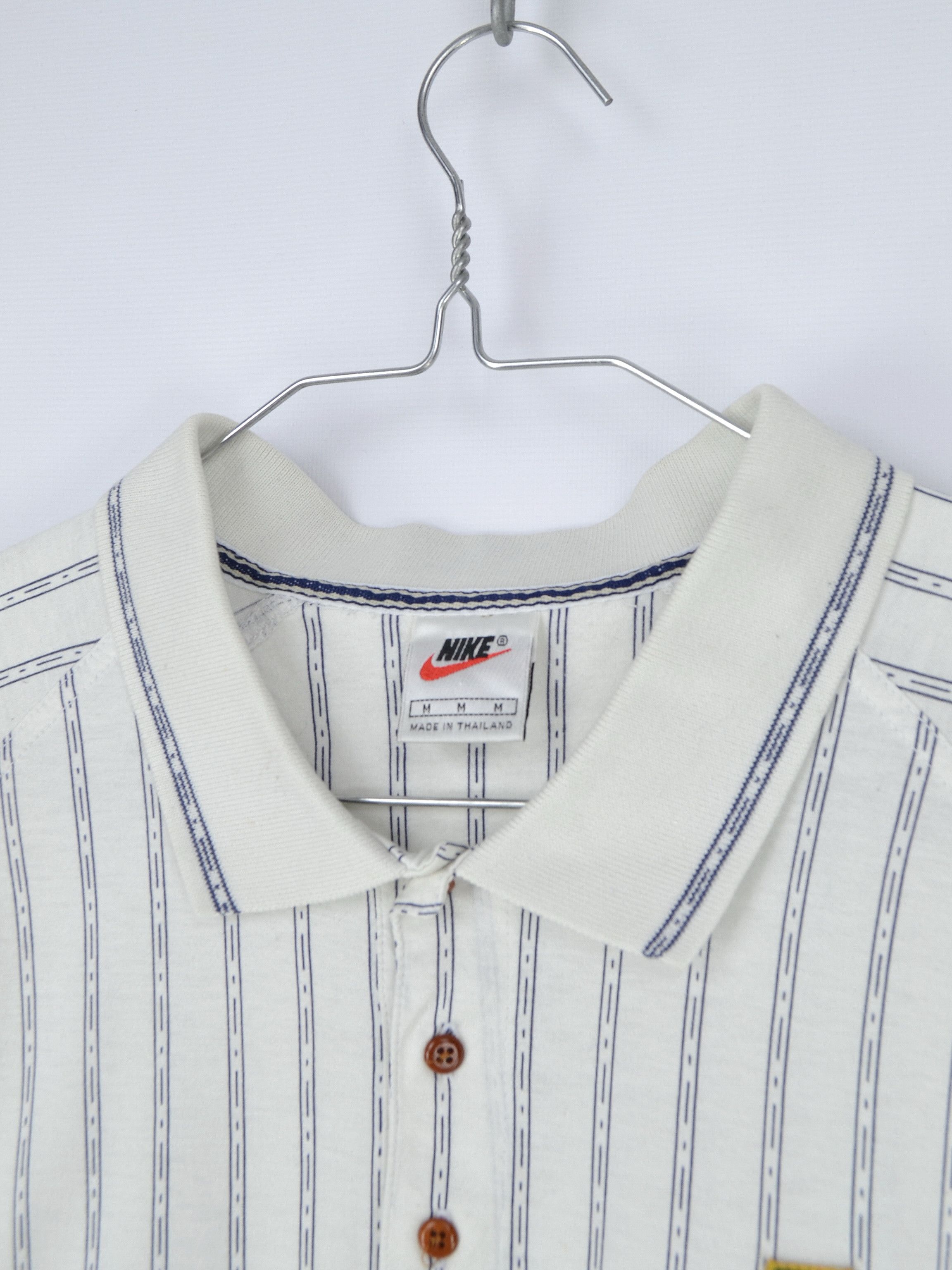 Nike × Vintage 90s Vintage Nike Court White Stripped Polo Size US M / EU 48-50 / 2 - 2 Thumbnail
