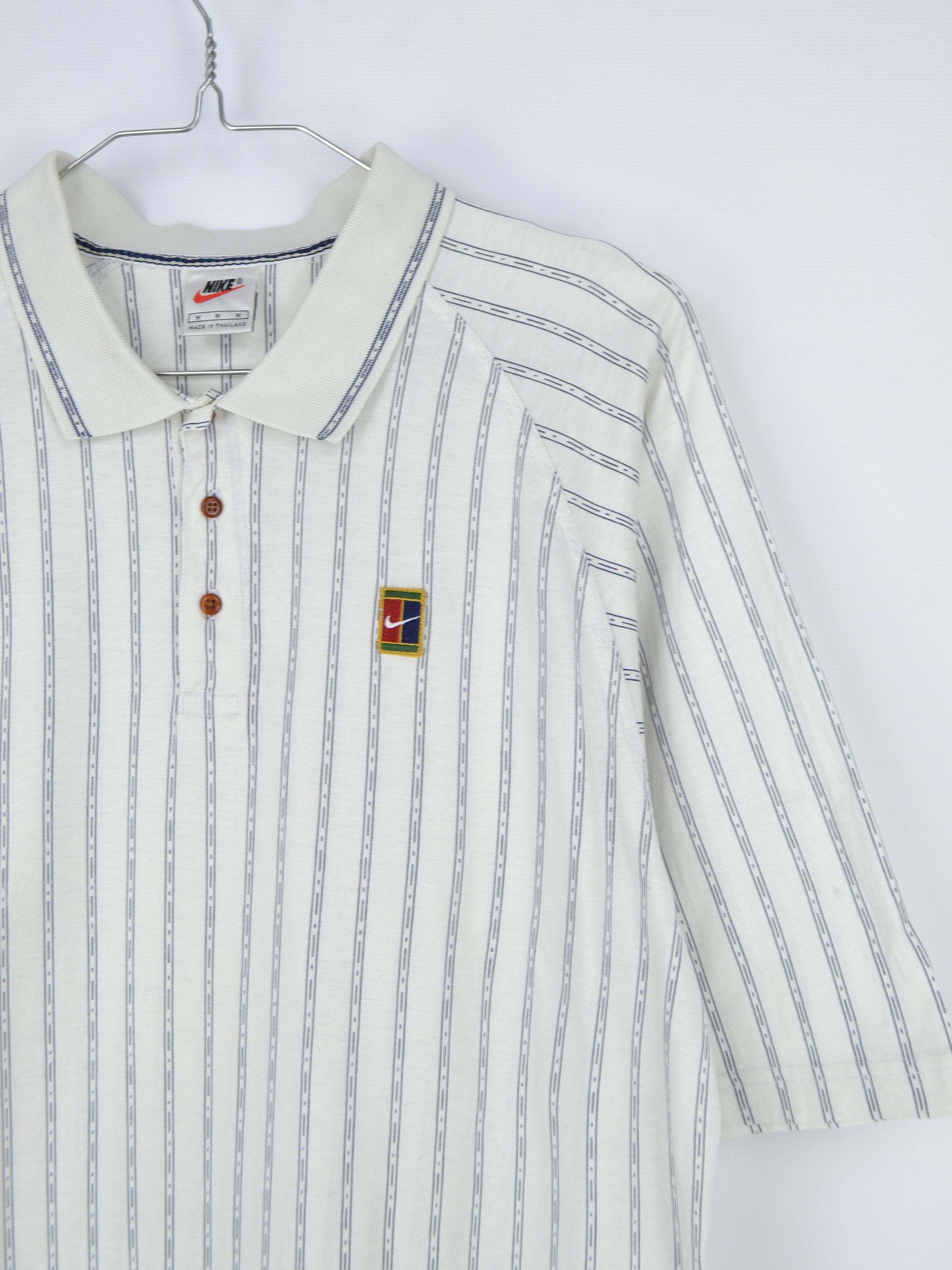 Nike × Vintage 90s Vintage Nike Court White Stripped Polo Size US M / EU 48-50 / 2 - 4 Thumbnail