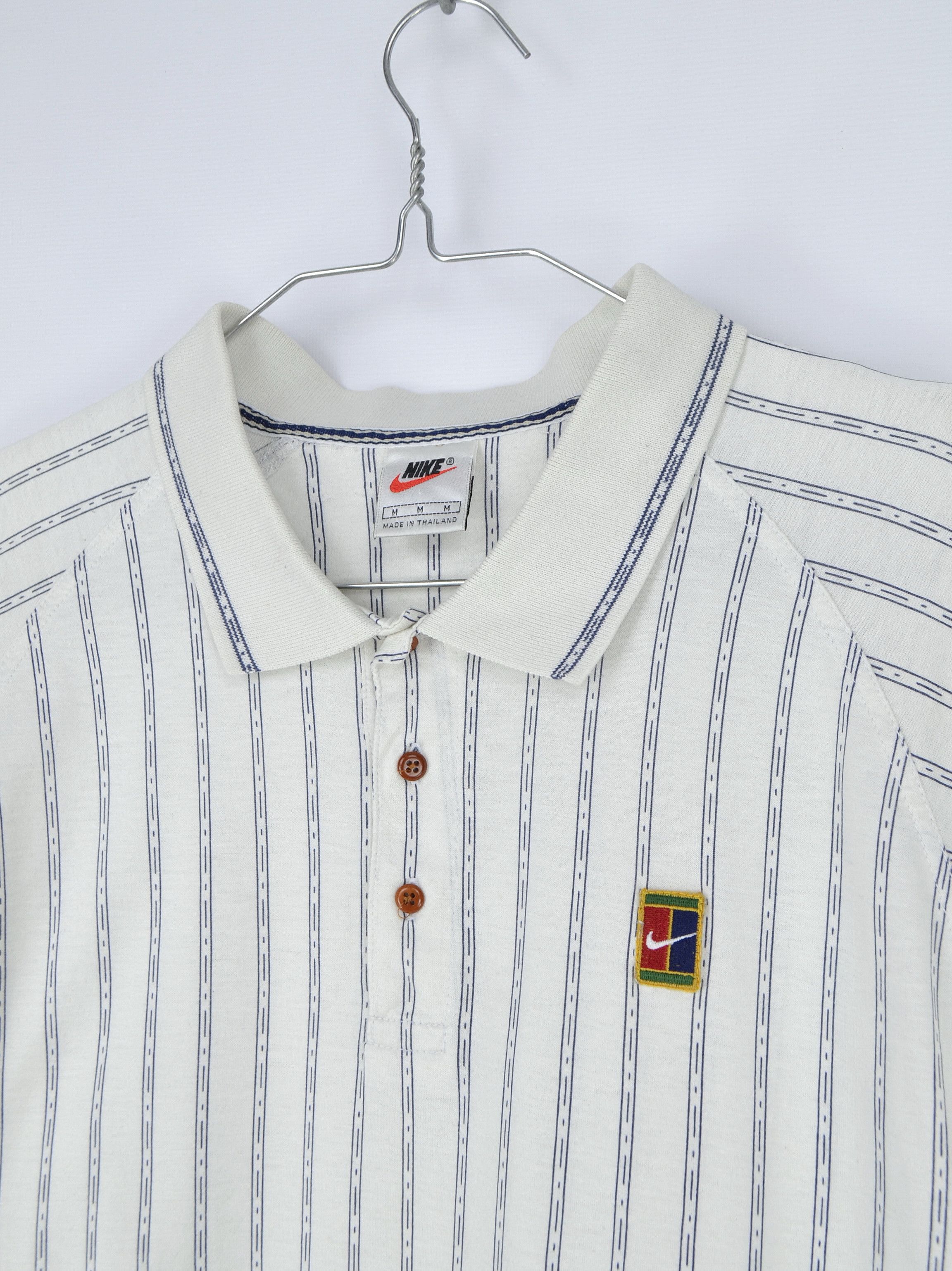 Nike × Vintage 90s Vintage Nike Court White Stripped Polo Size US M / EU 48-50 / 2 - 3 Thumbnail